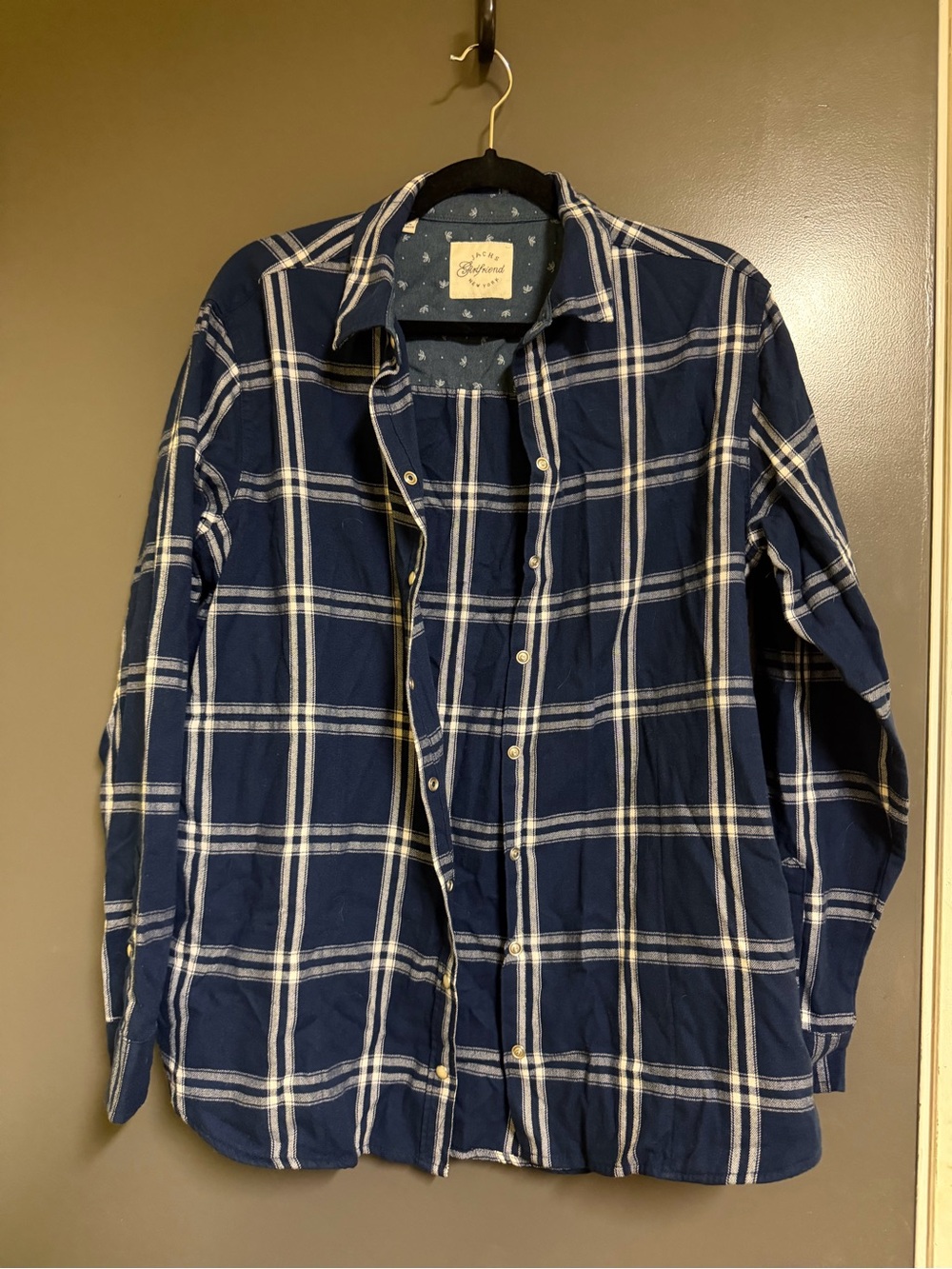 Women’s Navy Blue White Plaid Button-Down Shirt